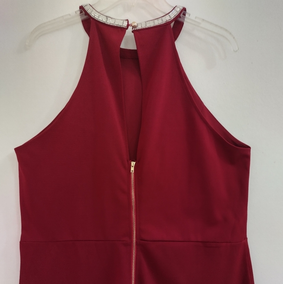 PLUS SIZE BURGUNDY HALTER JEWELED NECK COCKTAIL DRESS SIZE 3XL - Picture 9 of 12